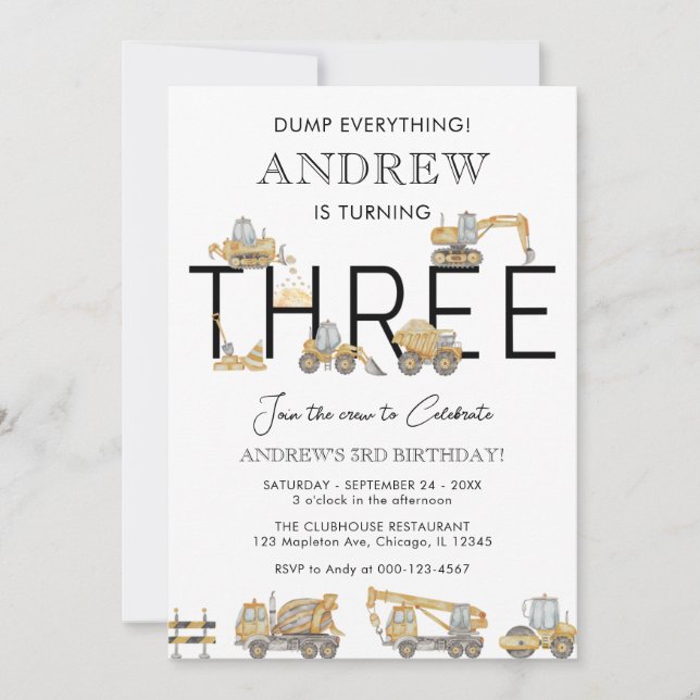 Bygg Lastbilar 3:e födelsedagspartiets inbjudan (Framsida)