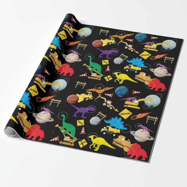 Bygg Lastbilar Astronaut Dinosaurs i rymden Presentpapper (Utrullad)