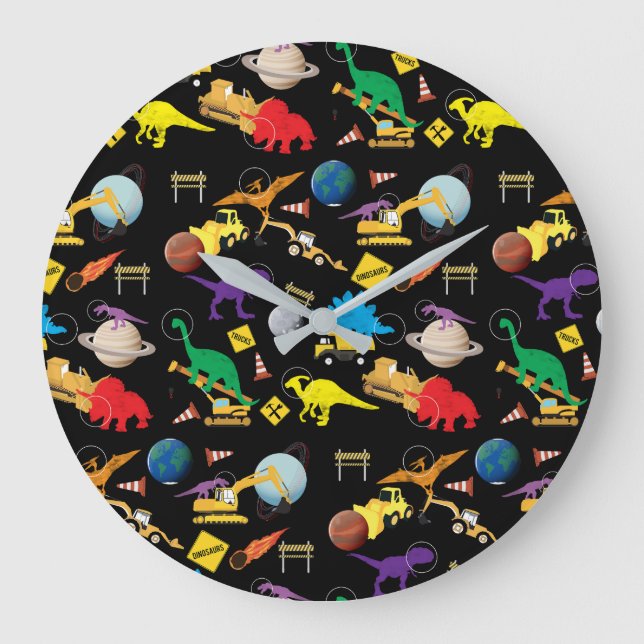 Bygg Lastbilar Astronaut Dinosaurs i rymden  Stor Klocka (Framsida)