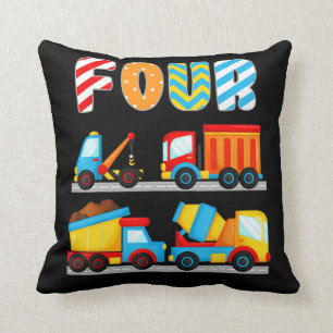 Bygg-Lastbilar-bilar 4e födelsedagen 4 år gamla B Kudde