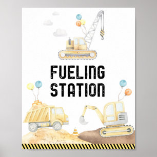 Bygg-Lastbilar-bränslepåskrift Station födelsedags Poster