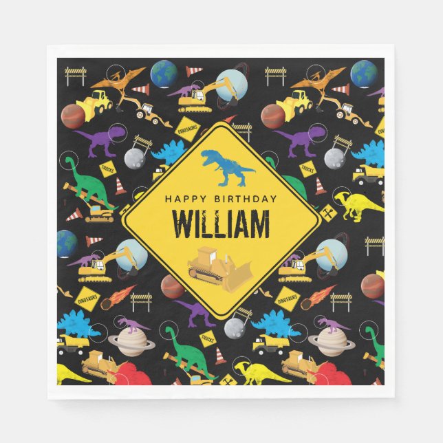 Bygg-Lastbilar-dinosaurier på världsdagen Pappersservett (Framsidan)