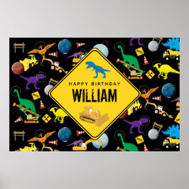 Bygg-Lastbilar-dinosaurier på världsdagen Poster