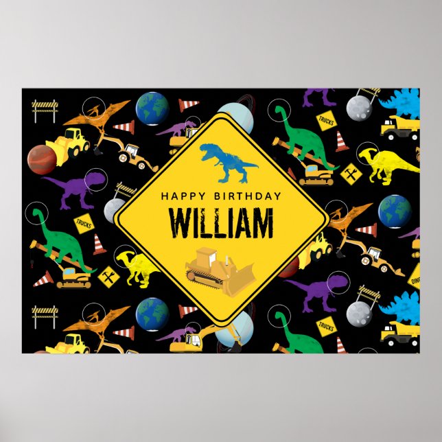 Bygg-Lastbilar-dinosaurier på världsdagen Poster (Framsidan)