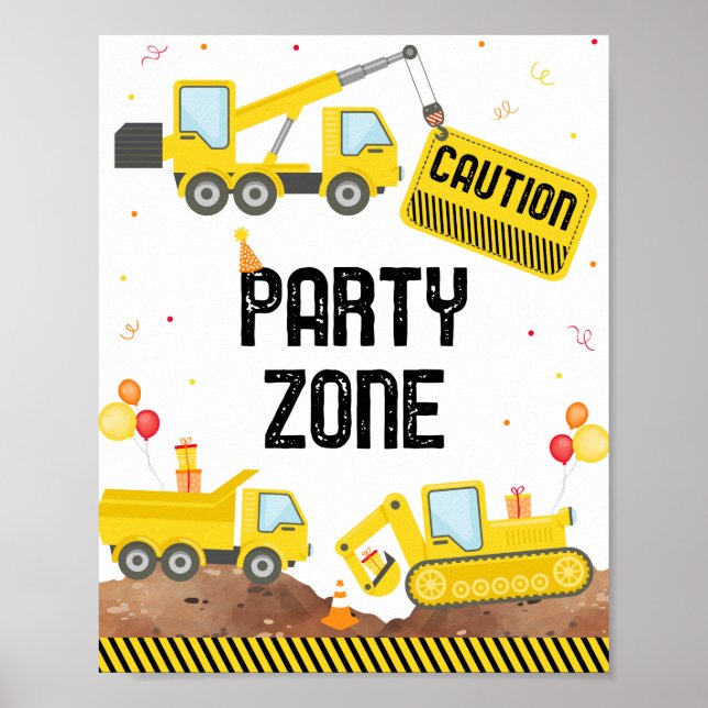 Bygg Lastbilar Lastbil Digger Birthday Poster (Framsidan)