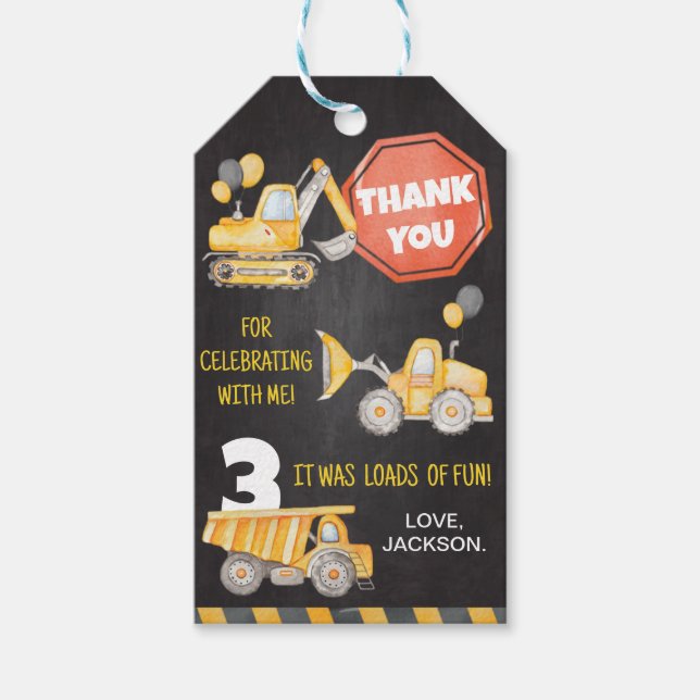 Bygg Lastbilar Märkre för födelsedagsdagen Tack Presentetikett (Framsidan)