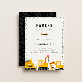 Bygg-Lastbilar-tema-födelsedag Inbjudningar