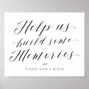 Bygg minnes Jenga Calligraphy Bröllop-tecken Poster