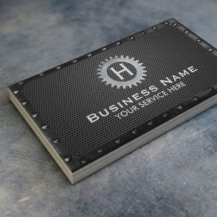 Bygg Monogram Mörk Metall Framad Modern Visitkort