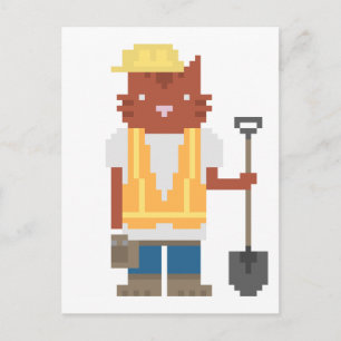Bygg- och anläggningsarbetares Cat Pixel Art-vykor Vykort