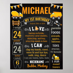 Bygg- och anläggningsbilar lastbilar Birthday-skyl Poster