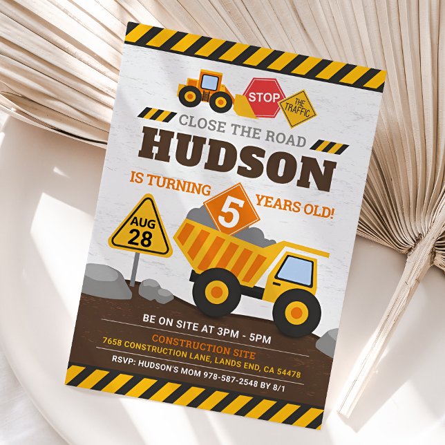 Bygg- och födelsedagsinbjudan Boy Lastbil Inbjudningar (Construction Birthday Invite)