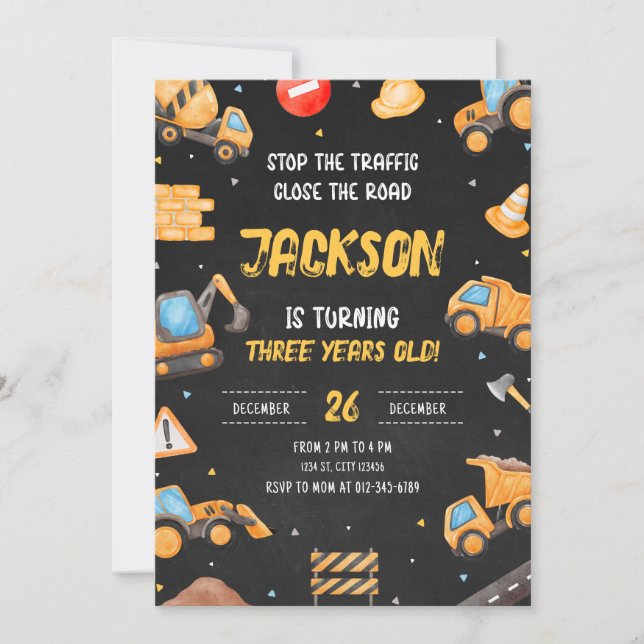 Bygg- och födelsedagsinbjudan Lastbil Party Inbjudningar (Framsida)