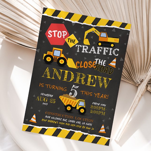 Bygg- och födelsedagsinbjudan pojke inbjudningar (Construction Birthday Invitation)