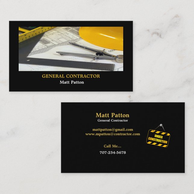 Bygg- och tryckreglage för allmän entreprenör visitkort (Fram/baksida)