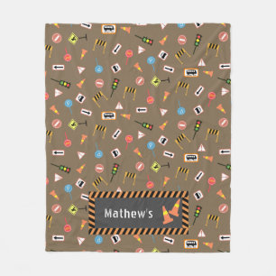 Bygg- och vägskyltar Brown. Fleece Blanket