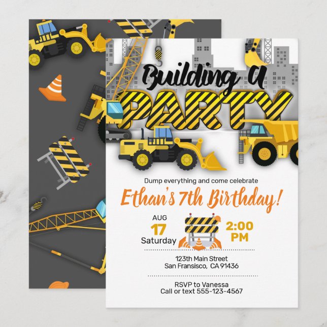 Bygg-Party, bygginbjudan Inbjudningar (Fram/baksida)