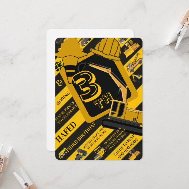 Bygg-skyltpaket för party, redigerbart lastbil inbjudningar (Fram/Back In Situ)