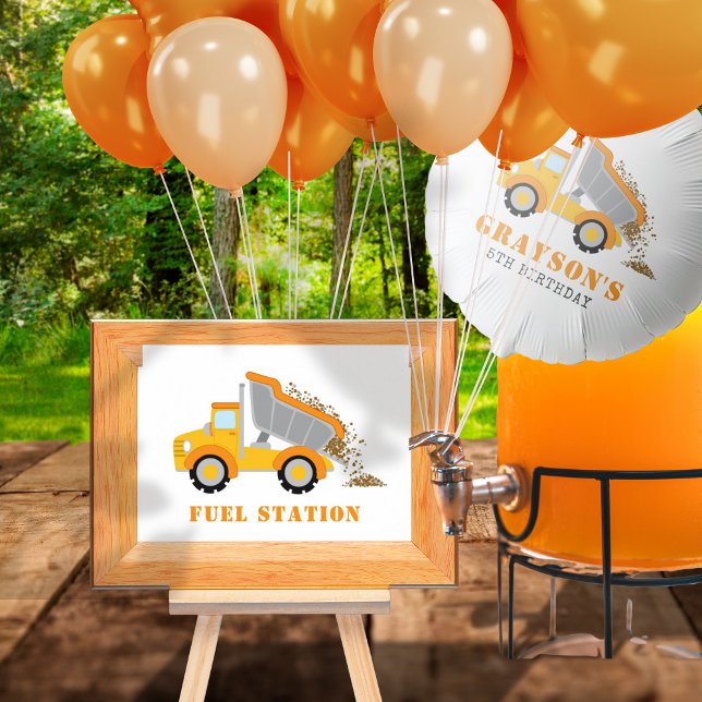 Bygg-Station-signalen Lastbil Party Fuel Poster (Construction Dump Truck Party Fuel Station Sign)