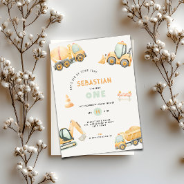 Bygg Tipper Lastbil Party Pojke Första Födelsedage Inbjudningar