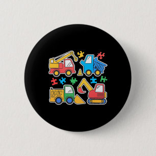 Bygg Truckar Grävmaskin Autism Medvetenhet T-shirt Knapp