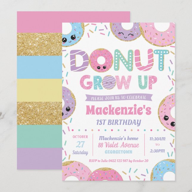 Bygg upp Kawaii Birthday-inbjudningar Girl Inbjudningar (Fram/baksida)