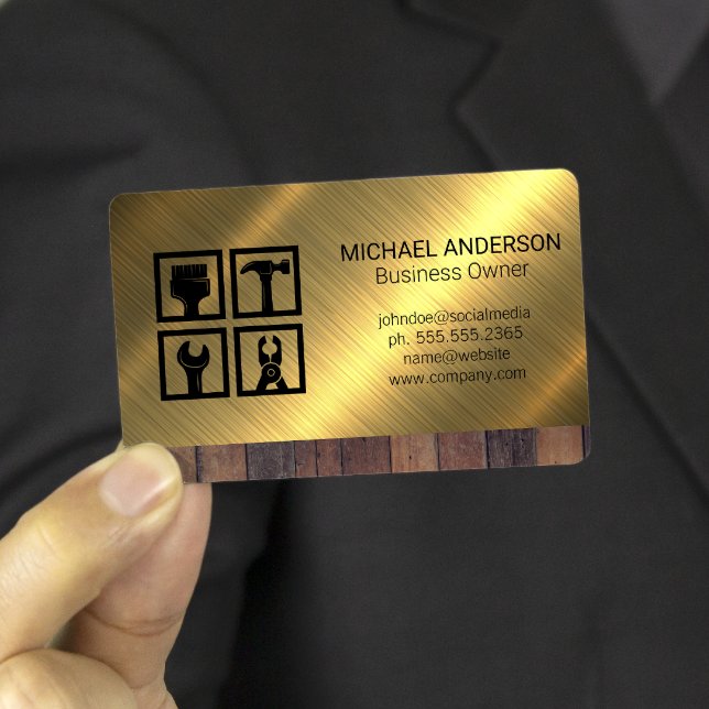Bygg-Verktyg-ikoner | Bakgrund för trä Metall Visitkort (Skapare uppladdad)