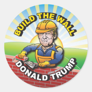 BYGG WALL DONALD TRUMP BRICK LAGRAR MASON USA RUNT KLISTERMÄRKE