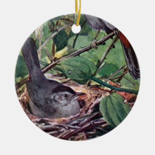 Bygga bo gråa Catbirds Julgransprydnad Keramik