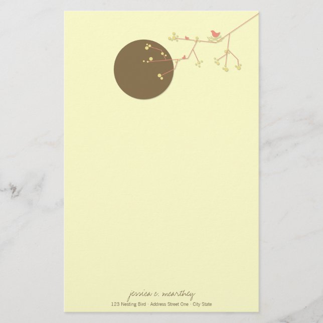 Bygga bo papper för brevpapper för fågelfamiljbaby (Framsida)