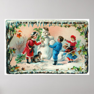 Bygga en snögubbe c.1890 poster