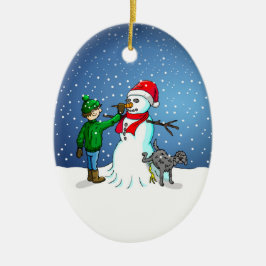 Bygga en snöman julgransprydnad keramik