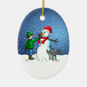Bygga en snöman julgransprydnad keramik