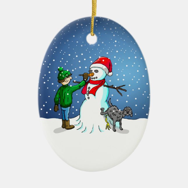Bygga en snöman julgransprydnad keramik (Framsidan)