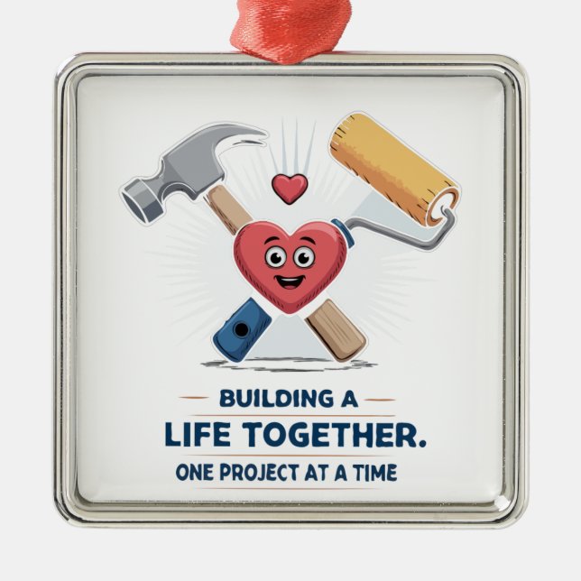 Bygga ett liv tillsammans | Cute DIY lite hem Julgransprydnad Metall (Framsidan)