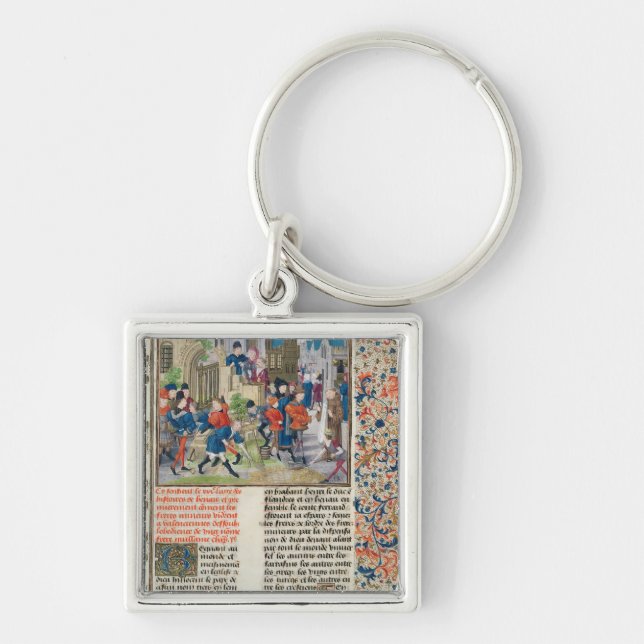 Bygga fundamenten av kloster fyrkantig silverfärgad nyckelring (Framsidan)