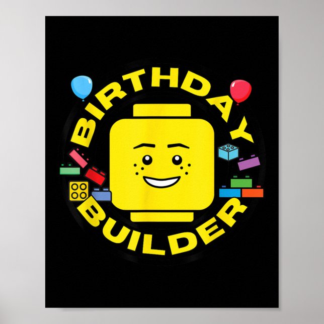 Bygga tegelstenar Födelsedagsbyggare Block Figur  Poster (Framsidan)