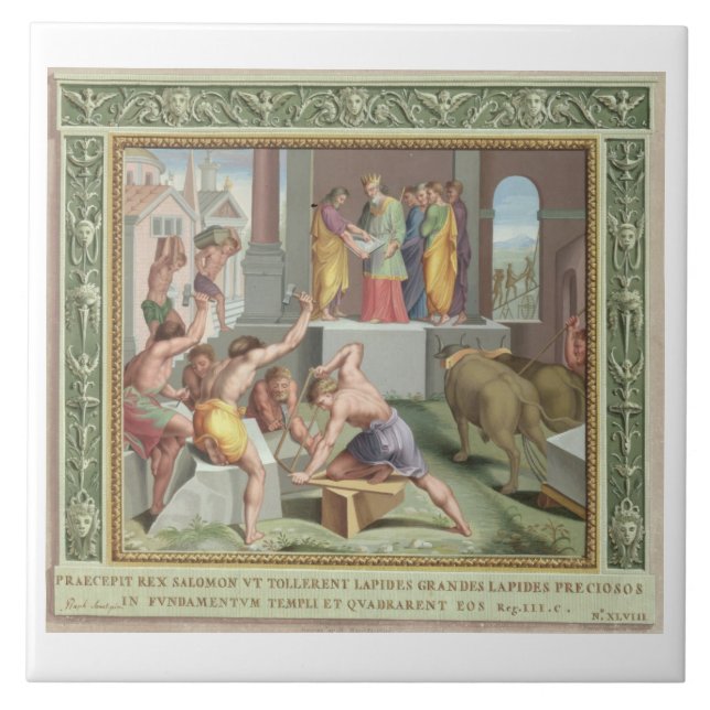 Bygga tempelet av Solomon, illustration från Kakelplatta (Framsidan)