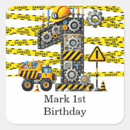 Byggande 1:a födelsedag Party Fyrkantigt Klistermärke