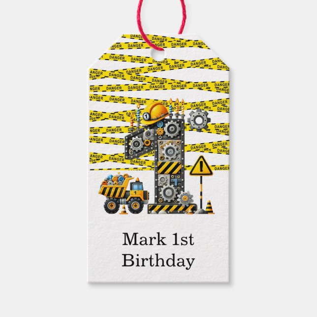 Byggande 1:a födelsedag Party Presentetikett (Framsidan)