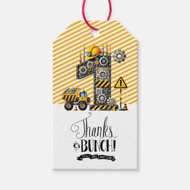 Byggande 1:a födelsedag Party Presentetikett (Framsidan)