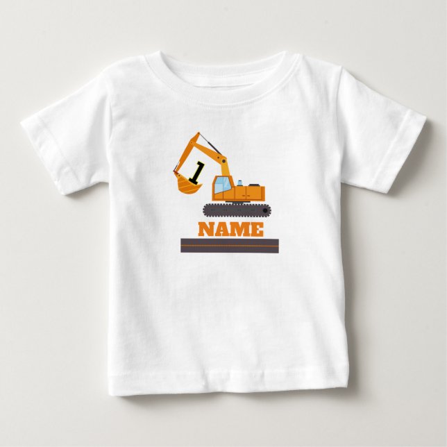 Byggande 1:a födelsedagen - grävmaskin-personlig t shirt (Framsida)