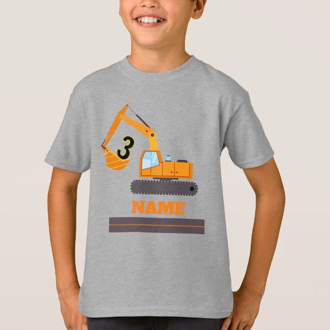Byggande 3-årsdag - grävmaskin-personlig t shirt (Framsida)