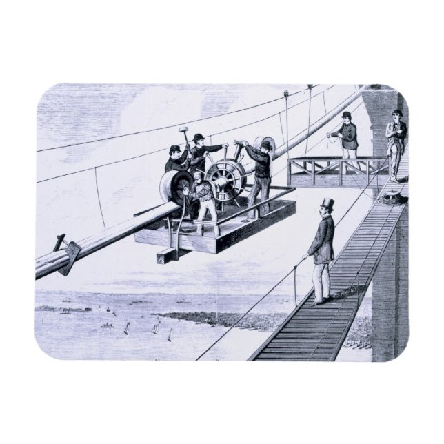 Byggande av Brooklyn Bridge, New York (litho) Magnet (Horisontell)