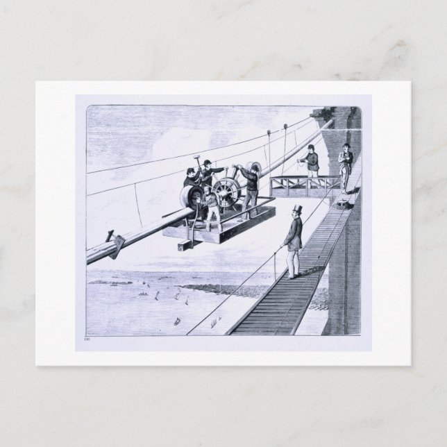 Byggande av Brooklyn Bridge, New York (litho) Vykort (Framsida)