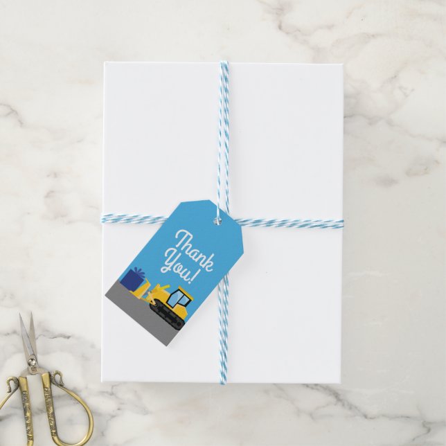 Byggande av bulldozer Cute Barns födelsedag Party Presentetikett (Med Snöre)