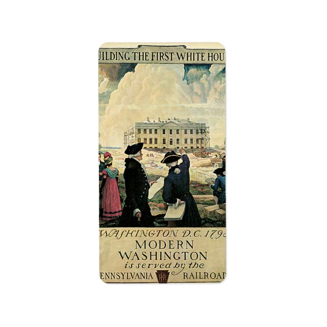 Byggande av första Vita husets reseaffär Adressetikett (Framsidan)