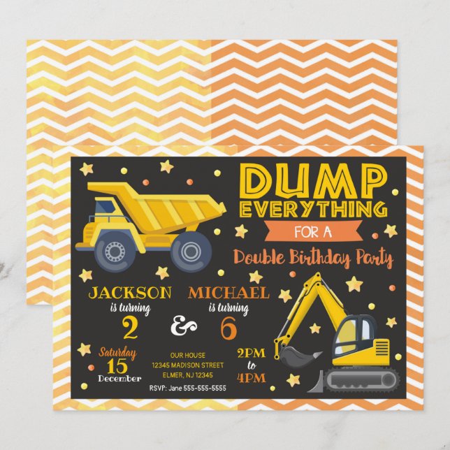 Byggande av gemensam födelsedagsinbjudan Syskon Inbjudningar (Fram/baksida)