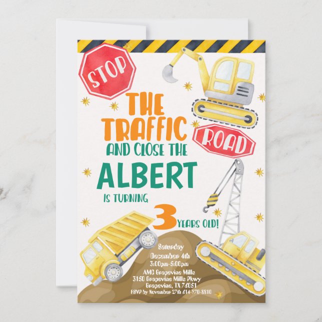 Byggande av vattenfärg, födelsedagsinbjudan inbjudningar (Framsida)