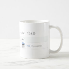 Byggande. Bearbeta. Väntan. Sidan beskådar Kaffemugg